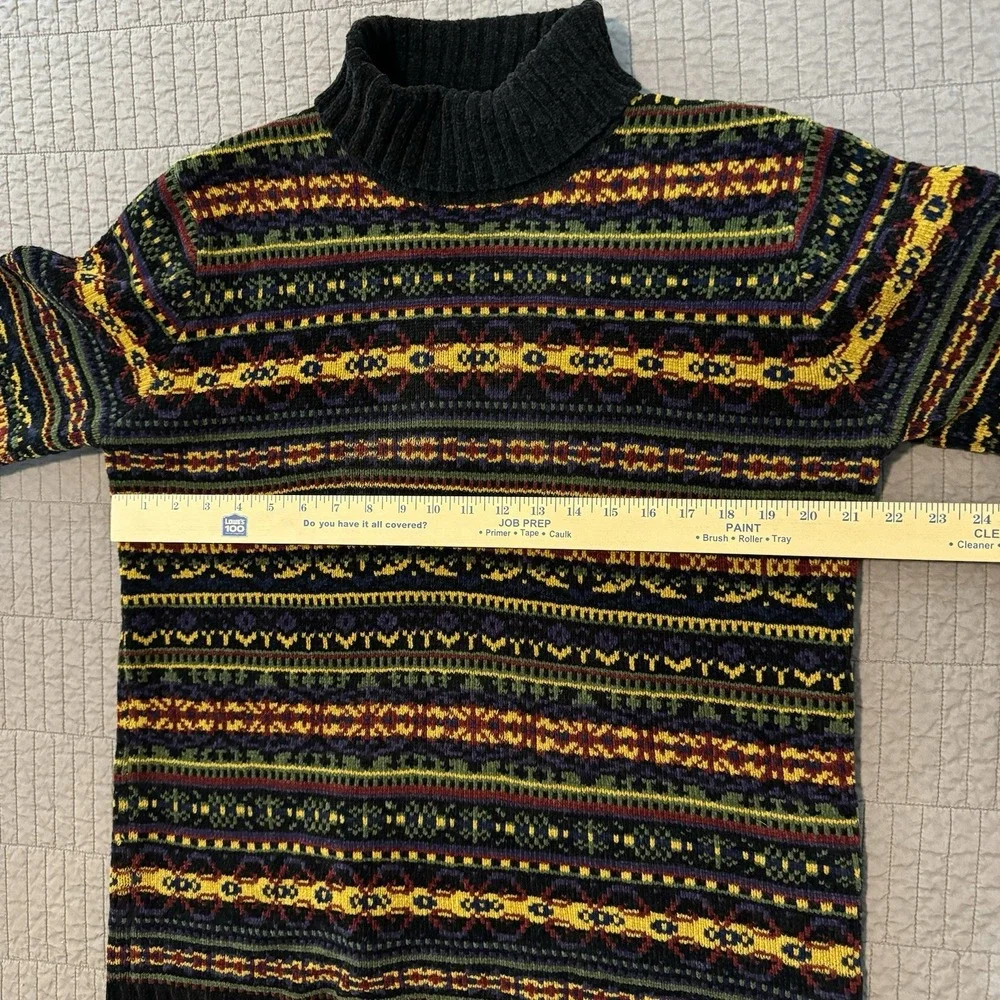 Vtg Y2K Fair Isle Turtleneck Sweater Women's Medium‎ Colorful Cozy Knit Nordic
